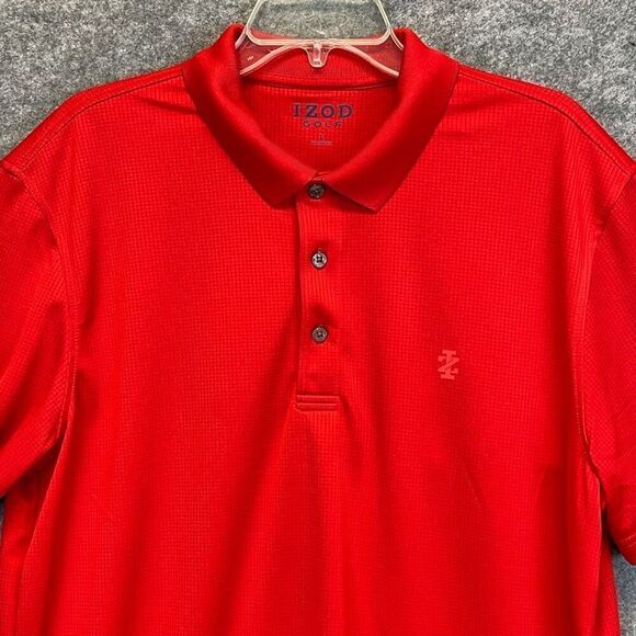 IZOD Golf Shirt Men's Large Red Textured Short Sleeve Three Button Performance - Picture 2 of 14